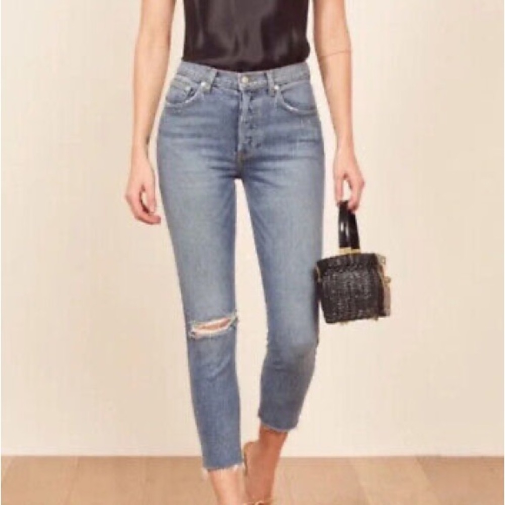 Reformation Serena High Skinny Cropped Jeans in Lanai Destroyed